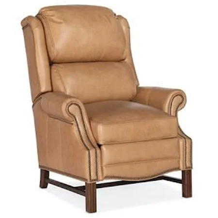 Alta High Leg Recliner with Rolled Arms and Nail Head Trim